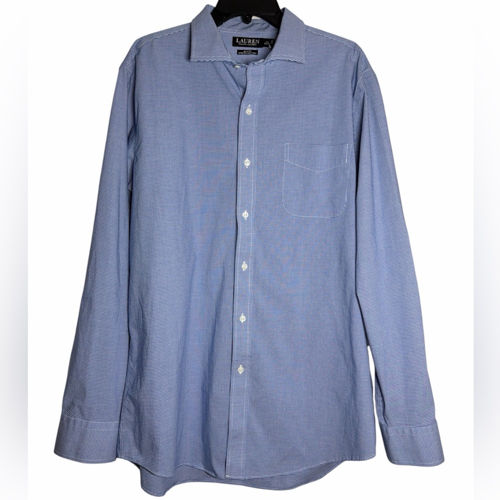 Lauren Ralph Lauren Men‎ Slim Fit Stretch Non Iron Button Down Blue Gingham 17.5